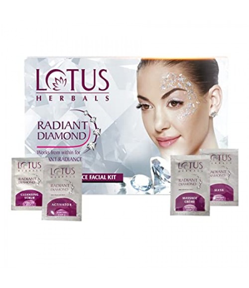 Lotus Herbals Radiant Diamond Cellular Radiance 4 In 1 Facial Kit | With Diamon Dust & Cinnamon | For All Skin Types | 4x37g